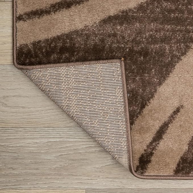 Rugshop Modern Wavy Circles Design Runner Rug, Fade-Resistant Carpet for Hallway, Entryway, or Kitchen, Brown, 2' x 10'