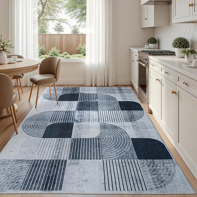 Area Rugs for Living Room Bedroom - Soft Mid Century Modern Rug 6x9ft, Washable Non-Slip Grey Rug Indoor Floor Mat Abstract Carpet for Dining Room Nursery Office Home Decor