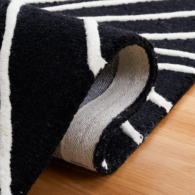 SAFAVIEH Rodeo Drive Collection Area Rug - 6' Square, Black & Ivory, Handmade Mid-Century Modern Abstract Wool, Ideal for High Traffic Areas in Living Room, Bedroom (RD860Z)