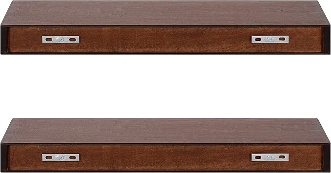 Kate and Laurel Havlock Modern Floating Shelves, Set of 2, Walnut Brown, Mid-Century Storage and Display Shelves for Wall