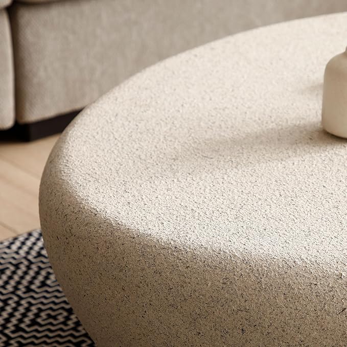 Coffee Table, 43.31" Fiberglass Matte Rocks Table Irregular Stone Center Table for Living Room Apartment, No Assembly, Cream White