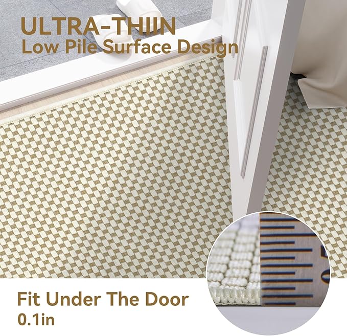 2x6 ft Kitchen Runner Rugs Mat Non Slip Woven Runners for Hallways Washable, Soft Long Entryway Laundry Hall Floor Runner Carpet for Indoor Backdoor Bedroom Living Room, Beige