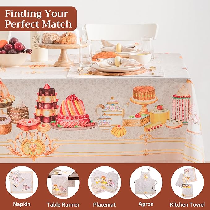 Maison d' Hermine Premium Table Cloth Square Table 100% Combed Cotton 70 x 70 Inches Tablecloth Reusable Decorative for Dining Room, Farmhouse, Home, Party, Festive & Wedding - Pastries