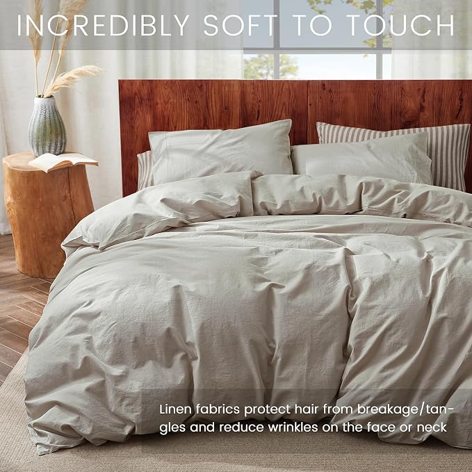 3Pcs Organic Linen Duvet Cover Queen Size, 100% French Linen from Normandy, Soft & Durable Natural Linen Bedding Set Comforter Cover with 2 Pillowcases, 1 Duvet Cover with Zipper