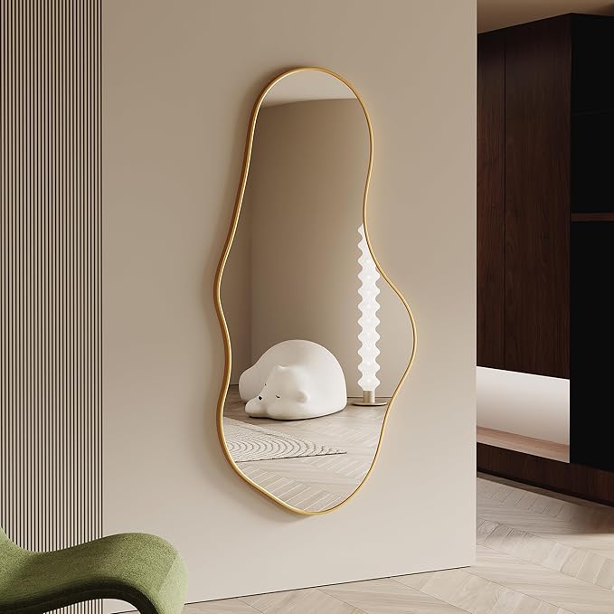 Asymmetrical Wall Mirrors -28''×55'' Irregular Decorative Aluminum Alloy Framed Mirror Artistic Cloud Mirrors Wavy Mirror for Bathroom, Bedroom, Living Room, Cloakroom（Gold）