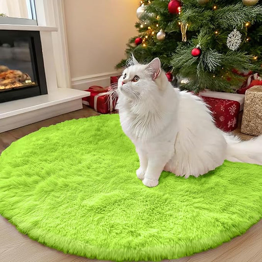 OLANLY Lime Green Round Rugs for Bedroom - Machine Washable, 3 ft Circle Area Rugs for Living Room, Soft and Fluffy Shaggy Carpet for Teen Girl and Boys, Nursery Rooms, Dorms, Home Decor Aesthetic