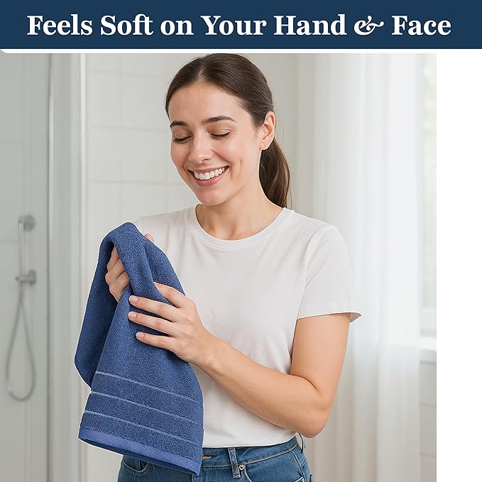LANE LINEN 4 Pack Hand Towels (16"x28") - 100% Ringspun Cotton Towels Set for Bathroom - Quick Dry, Ultra Soft & Absorbent Large Hand Towel Set - Can be Used for Salon, Spa & Hotel - Cerulean Blue