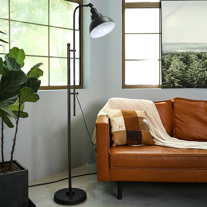 VONLUCE Floor Lamp for Living Room, 65" Tall Industrial Floor Lamp, Adjustable Height & Head Vintage Metal Standing Reading Pole Lamp for Bedroom, Office, Farmhouse