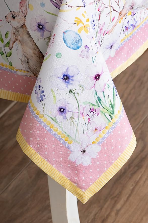 Maison d' Hermine Table Cloth Square Table 100% Cotton 54 x 54 Inches Tablecloth Reusable Decorative for Dining Room Farmhouse Home Valentines Day Decorations Spring Summer - Easter Zest
