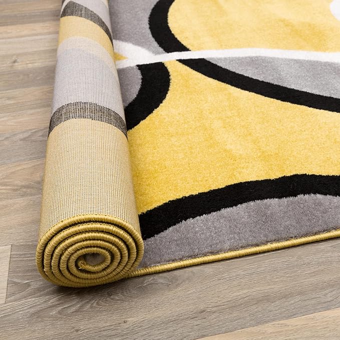 Rugshop Contemporary Abstract Circles Area Rug, Carpet with Jute Backing for Entryway, Kitchen, or Small Bedroom, Yellow, 3'3" x 5'