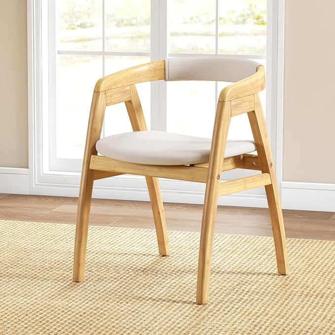 GOFLAME Bamboo Accent Chair, Mid-Century Modern Armchair with Curved Backrest & Seat Cushion, Upholstered Reading Chair, Leisure Chair for Living Room, Bedroom, Study, Natural