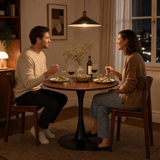 Modern 31.5" Round Tulip Dining Table Walnut Mid Century Pedestal Table for 2–4 Small Kitchen Table Apartment Breakfast Nook Compact Dining Room(No Chairs)