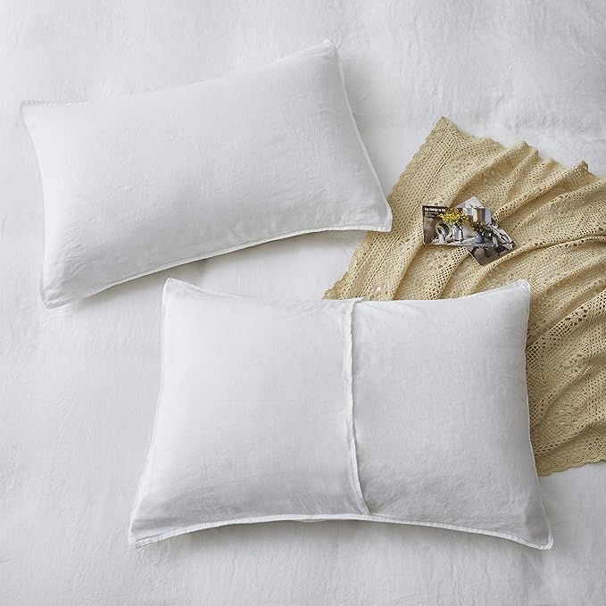 ATLINIA 100% Flax Linen Duvet Cover Set - Stone Washed Pure French Linen Organic Fabric for Farmhouse Comforter Boho Bedding Included 1 Duvet Cover 2 Pillow Shams(White, California King)
