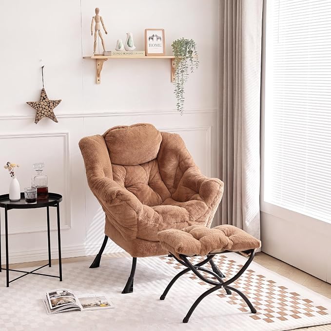 Tiita Modern Large Accent Lounge Chair with Ottoman, Leisure Sofa Armchair with Footrest, Reading Chair for Bedroom, Living Room, Dorm Rooms, Garden and Courtyard
