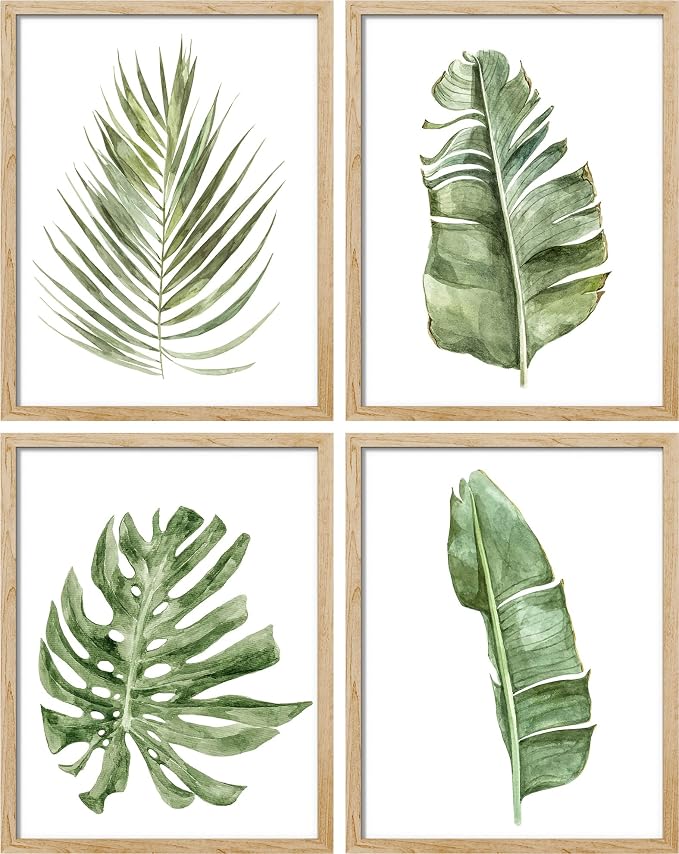 SIGNWIN Poster Bathroom Decor 8"x10", Wall Art Room Decor Multicolor for Living Room, Bedroom, Office Green Pastel Banana Palm Monstera Leaf Nature Wilderness Plant Art Floral Botanical