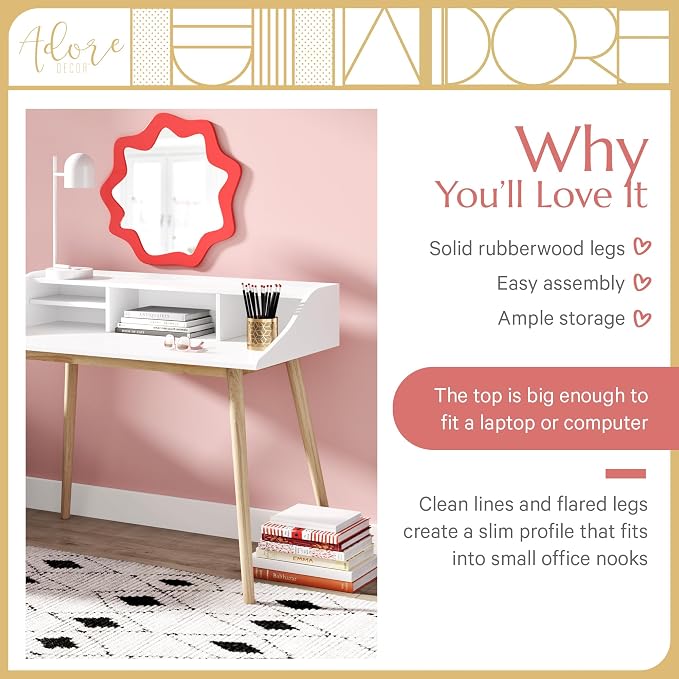 Alton Writing Computer Desk with Shelves, Retro Laptop Workstation for Home Office, Bedroom or Small Spaces