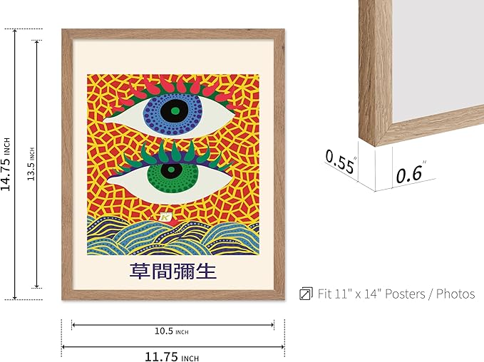 Poster Master Vintage Poster - Retro Pop Art Print - Gift for Artist, Friend - Two Eyes, Japanese, Dots, Modern, Abstract - Wall Decor for Living Room, Office, 11x14 Beige Framed
