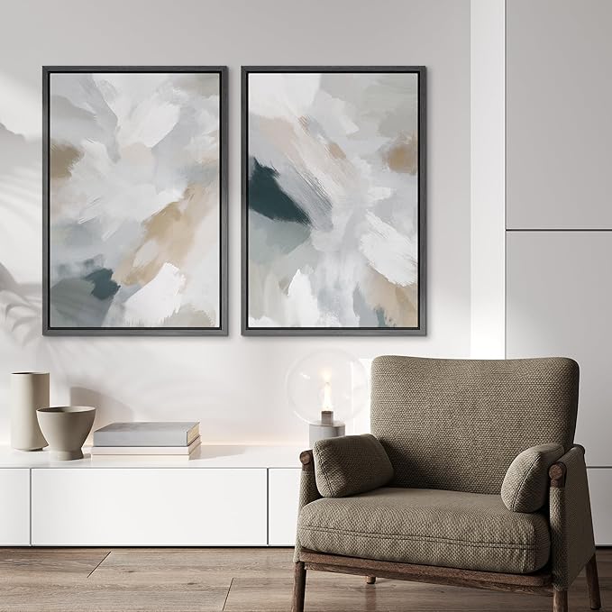 IDEA4WALL Framed Canvas Print Wall Art Set Neutral Brushstroke Abstract Modern Minimalist Illustrations Modern Art Decorative Bohemian Calm/Zen for Living Room, Bedroom, Office - 24"x36"x2 Black