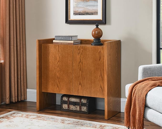 LKTART Mid Century Modern Sideboard Buffet Cabinet,Small Storage Cabinet with Outlet Holes for Living Room, Kitchen, Entryway, Hallway 34" Brown Ebony