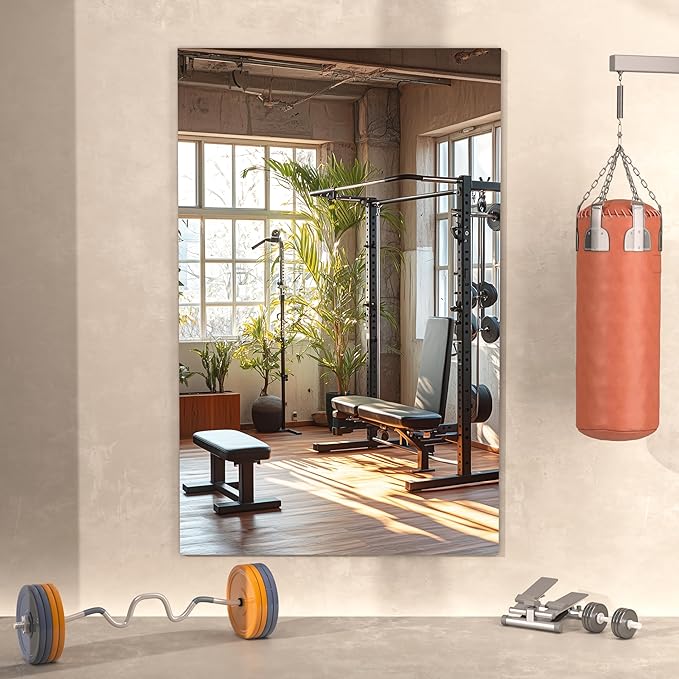 Hasipu Home Gym Workout Mirror 48" L x 30" W-1pc Large Full Length Mounted Full Body Frameless Mirror for Workout, Yoga, Garage, Bedroom, Dance