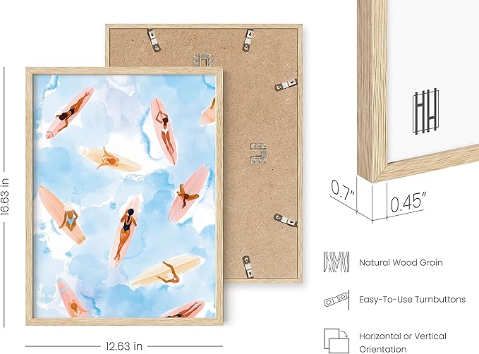 HAUS AND HUES Surfing Beach Wall Art - Watercolor Surfboard Print, Coastal Room Decor (Beige Frame, 12x16)