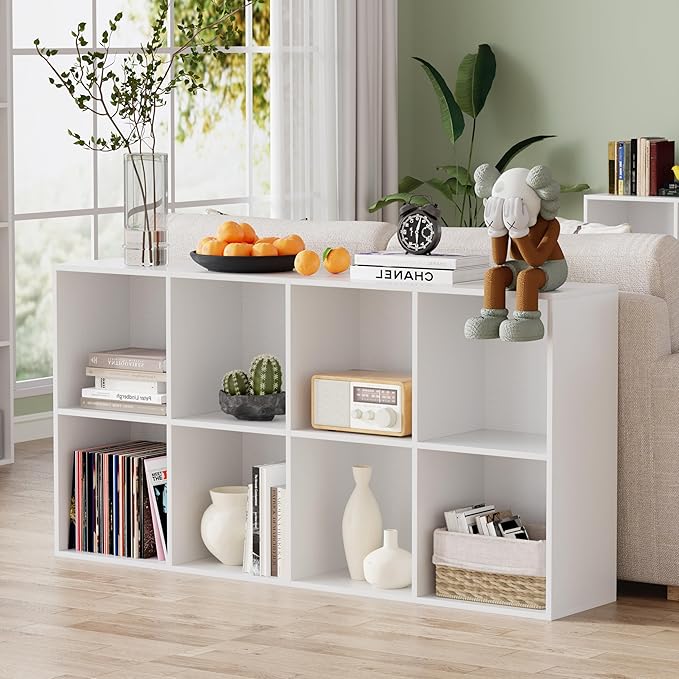 Wooden Storage Organizer with Closed Back Panel, 11in Cube Shelf Opening, Bookshelf, Display Shelf,Closet Cabinet for Home and Office (Embossed White, 8-Cube 47.8L*9.45W*24.09H)