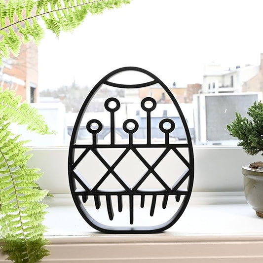 Easter Egg Sculpture – Minimalist Decorative Accent for Spring & Year-Round Home Decor | Collectible Design | Modern Holiday Display (Geometric Pattern Matte Black)