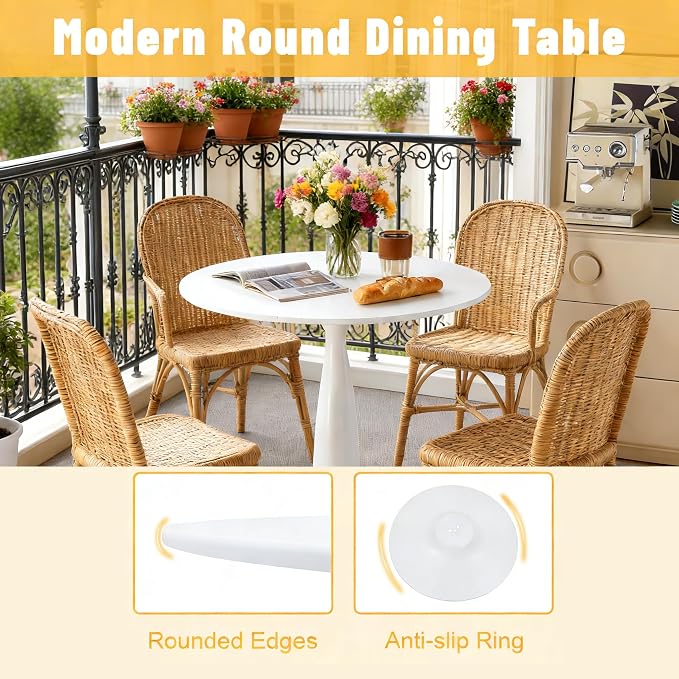 31.5" Round White Dining Table, Mid Century Modern Round Dining Pedestal Table, White Coffee Table for Kitchen Dining Room, Office, Save Space