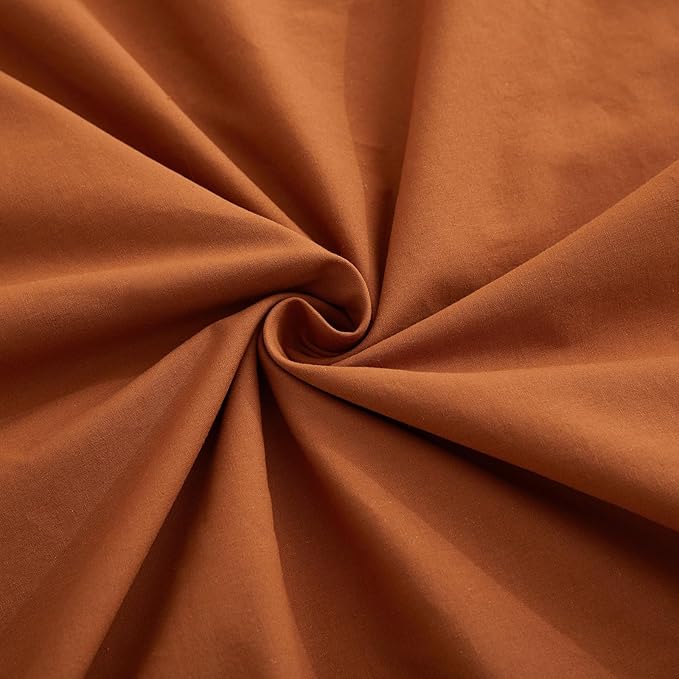 LOVQUE Burnt Orange Duvet Cover Full Size, 100% Washed Cotton Linen Like Bedding Set with Zipper Closure (No Comforter), 80x90 Inches