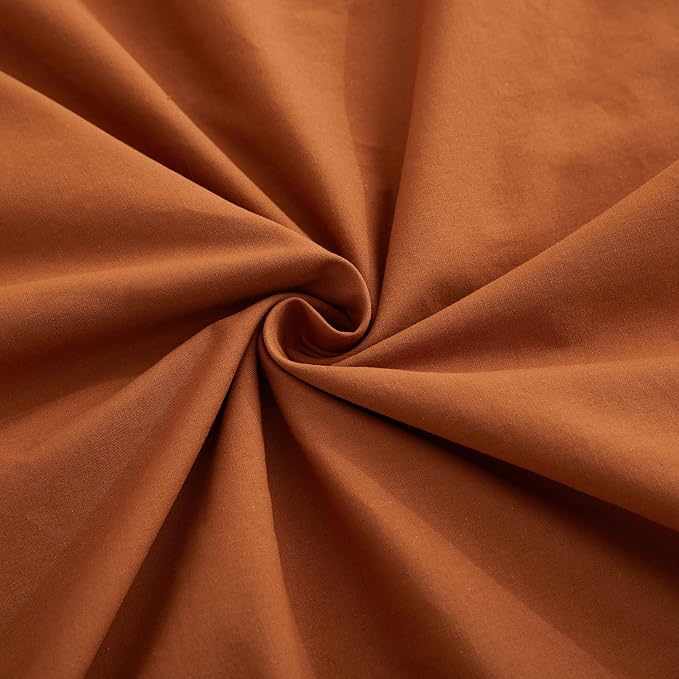 LOVQUE Burnt Orange Cotton Duvet Cover Queen Size, Linen Like Natural Bedding Set with Zipper Closure (No Comforter), 90x90 Inches