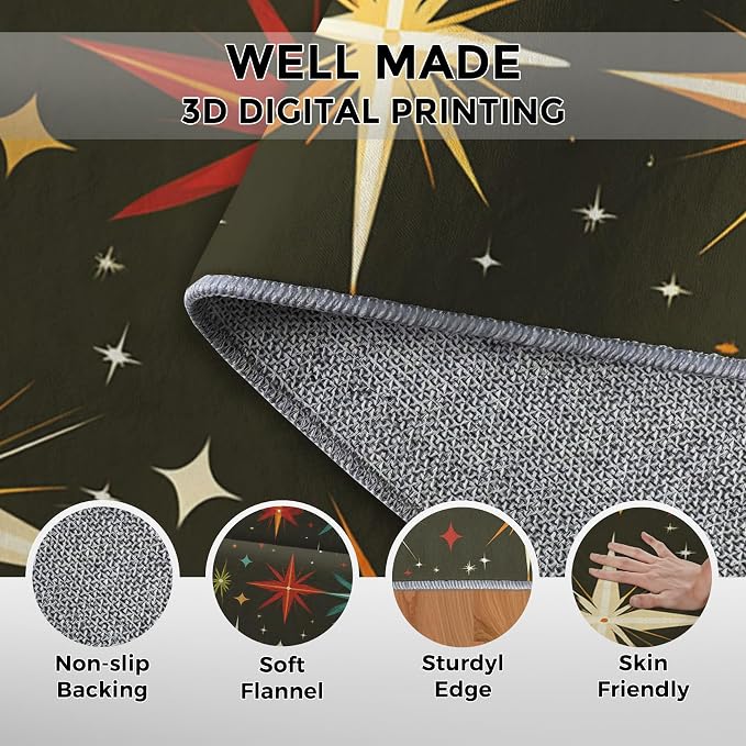 Atomic Rugs for Bedroom 5x7 ft, Abstract Starburst Area Rugs for Living Room, Washable Non Slip Low Pile Mid Century Modern Carpet, Home Decor PF-P 107