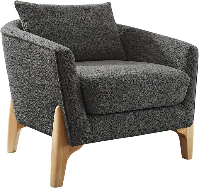VANOMi Modern Accent Chairs, Sherpa Armchair with Cushion, Comfy Reading Chairs for Adults, Living Room, Corner, Apartment, Dark Grey