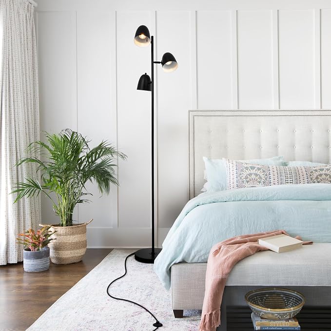 Modern Tree Floor Lamp for Living Room, 3 Lights Industrial Farmhouse Black Standing Tall Pole Lamps with Adjustable Metal Shades 70'' LED Reading Floor Lamps Decor for Bedroom Home Office