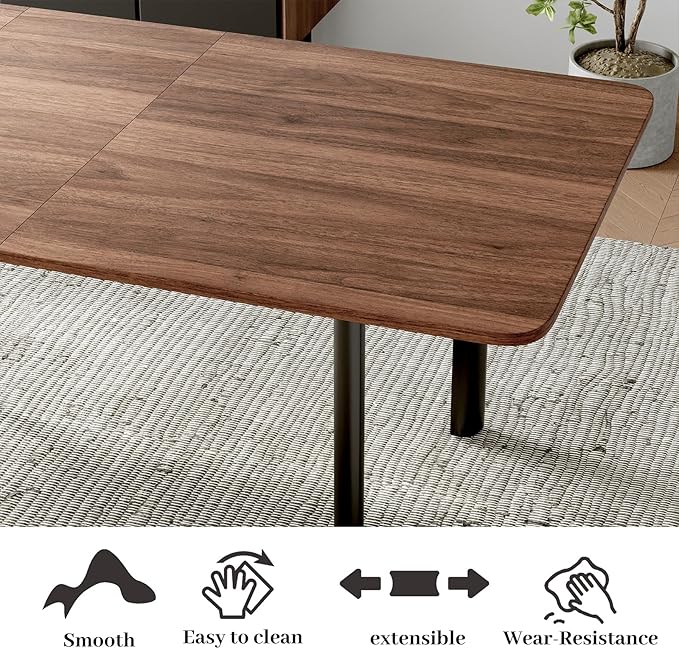 63"- 78.7" Extendable Dining Table Set for 6, Modern Kitchen Table with 6 PU Leather Chairs, Thickened Expandable MDF Wooden Table with Metal Legs for Dining Room, Kitchen, Living Room