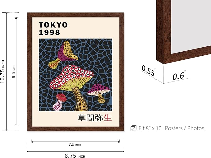 Poster Master Vintage Poster - Retro Pop Art Print - Gift for Artist, Friend - Infinity Mushroom, Tokyo, Colorful, Modern, Abstract - Wall Decor for Home, Office, 8x10 Brown Framed