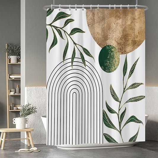 Baocicoo Mid Century Minimalist Shower Curtain Green Abstract Moon Contemporary Sun Semicircle Shower Curtain for Bathroom Geometric Aesthetic Bathtub Bathroom Decorations with Hooks 72x96 Inches