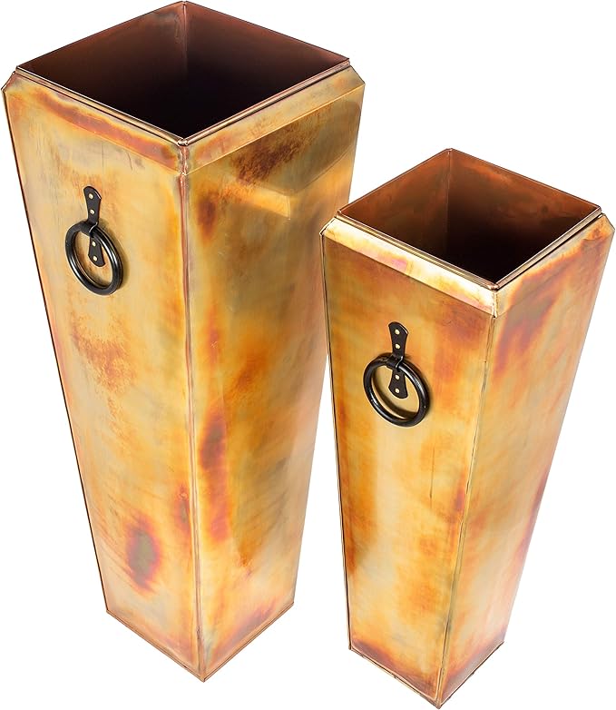 H Potter Tall Outdoor Planters for Balcony Garden Deck Front Porch or Indoor Copper Flower Pots Set of 2