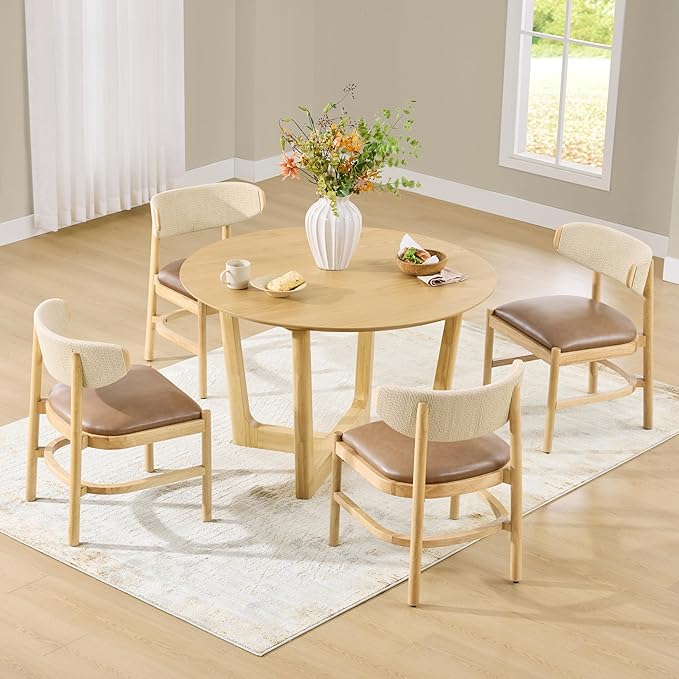 CHITA 47-inch Round Dining Table for 4, Modern Kitchen Table with Solid Rubberwood Legs, Easy Assembly Circle Table for Kitchen, Dining Room, Farmhouse(Oak)