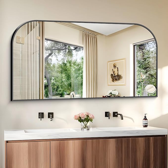 Bathroom Mirror, 55x30 inch Large Black Rectangle Wall Mounted Mirror with Thin Frame, Bathroom Vanity Mirrors for Over Sink, Entryway, Living Room, Bedroom