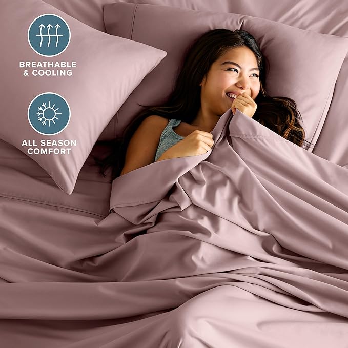 Bare Home Full Sheet Set - 1800 Ultra-Soft Microfiber Full Bed Sheets - Double Brushed - Deep Pockets - Easy Fit - 4 Piece Set - Bedding Sheets & Pillowcases (Full, Mauve)