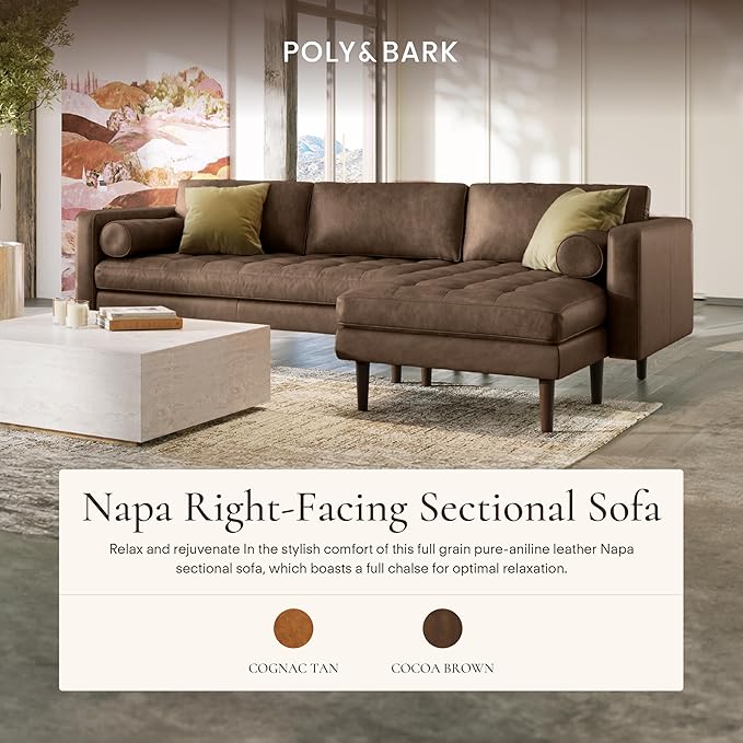 Poly & BARK Napa Right-Facing Sectional Sofa in Cocoa Brown