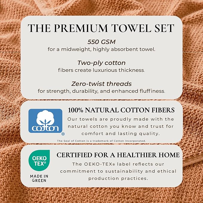 Great Bay Home 100% Cotton 4 Pack 54x27 Bath Towel Set - Absorbent, Quick-Drying, Durable Towels for Bathroom Decor - Low-Twist, Two-Ply Fibers (Clay)