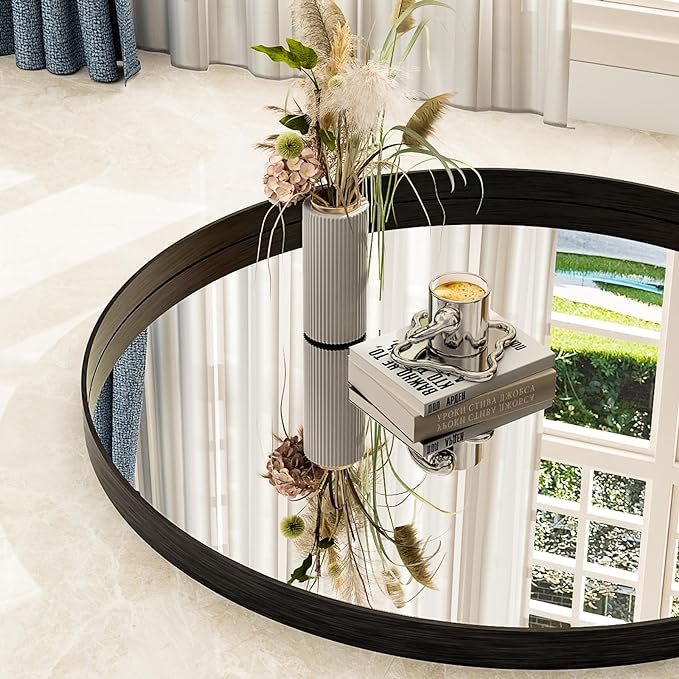 32 Inch Round Bathroom Mirror - Wall Mounted Circle Mirror with Metal Frame, Modern Home Suitable for Bathroom, Vanity, Entryway, Living Room, Wall Decor,Black