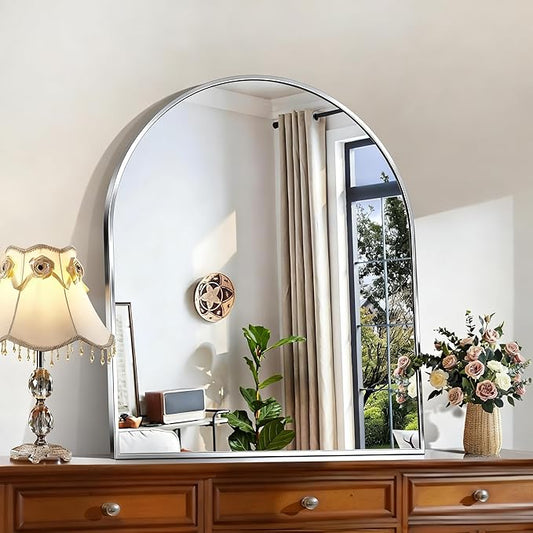 CIRCUMI Arched Wall Mirror, 30"x36" Silver Arched Mirror with Tempered Glass, Metal Frame, Large Size for Bathroom, Living Room,Entryway,Over Sink, Arch Mirror for Decor,Shatterproof&Crystal-Clear