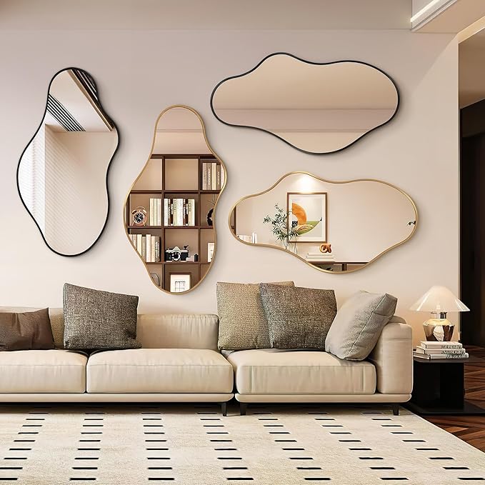 Bathroom Mirrors for Over Sink - Long Wall Mirrors Decorative 24"x 43" Asymmetrical Abstract Aviation Aluminum Alloy Frame Unique for Bedroom, Living Room, Cloakroom, Entryway Black