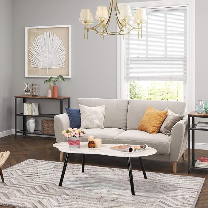 Small Coffee Table Cloud Shape Coffee Tables Unique White Wood Grain Tabletop Floor Table Farmhouse Rustic Decorative Center Sofa Table for Living Room Small Spaces