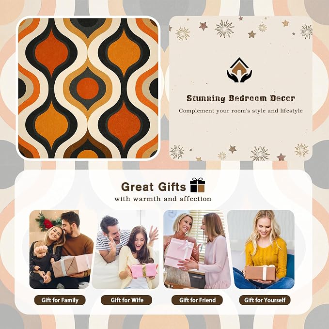 Retro Geometric Cal King Size Comforter Sets 3 Piece, Mid Century Modern Printed Pattern, Soft All Season Bed Comforter & 2 Pillow Sham, Vintage Groovy Bedroom Decor Reversible Bedding D-GM26