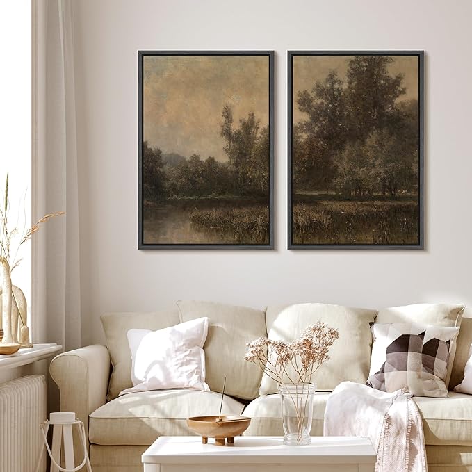 MUDECOR Framed Canvas Print Wall Art Wildflower Meadow Romantic Impressionist Floral Landscape Illustrations Modern Art Decorative Bohemian Chic for Living Room, Bedroom, Office - 16"x24"x2 Black