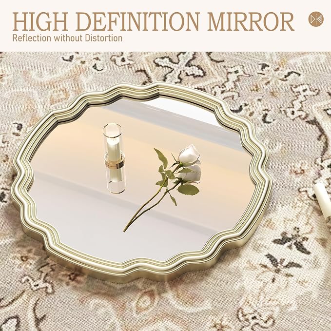 Sliver Scalloped Mirrors Round Mirrors for Wall Decor Wavy Mirror 25.6 Inch for Living Room Bedroom Hallway Dining Room