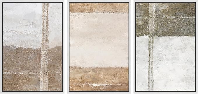 SIGNWIN Framed Canvas Print Wall Art Set Grunge Gray Brown Pastel Landscape Abstract Shapes Illustrations Modern Geometric Mid-Century for Living Room, Bedroom, Office - 16"x24"x3 White